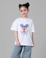 تیشرت پنبه چاپی دخترانه سفید