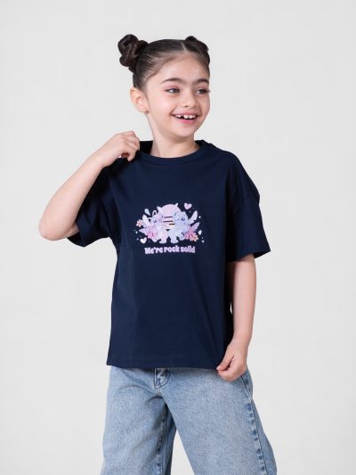 تیشرت پنبه چاپی دخترانه طرح STITCH