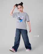 تیشرت پنبه چاپی دخترانه طرح believe طوسی
