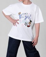 تیشرت پنبه چاپی دخترانه طرح girl سفید
