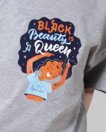 تیشرت پنبه چاپی دخترانه black queen طوسی