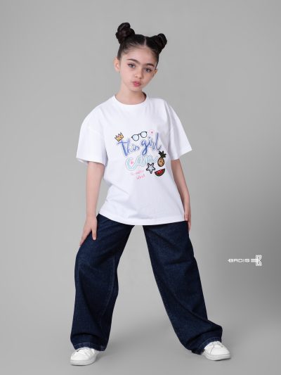 تیشرت پنبه چاپی دخترانه طرح girl